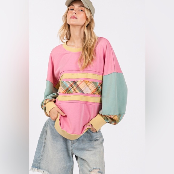 SAGE + FIG Mineral Wash Raw Edge Color Block Sweatshirt 10010016489 - Picture 5 of 6